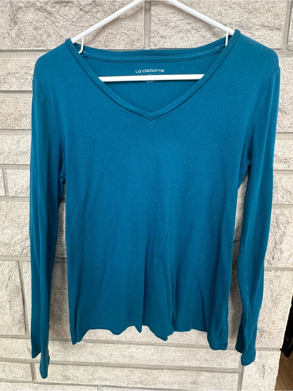 Liz Claiborne Teal V-Neck Long Sleeve Top